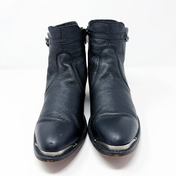 Durango Black Pebbled Leather Western Ankle Boots Size 9.5 Side Zip Pointy Toe - Picture 2 of 10